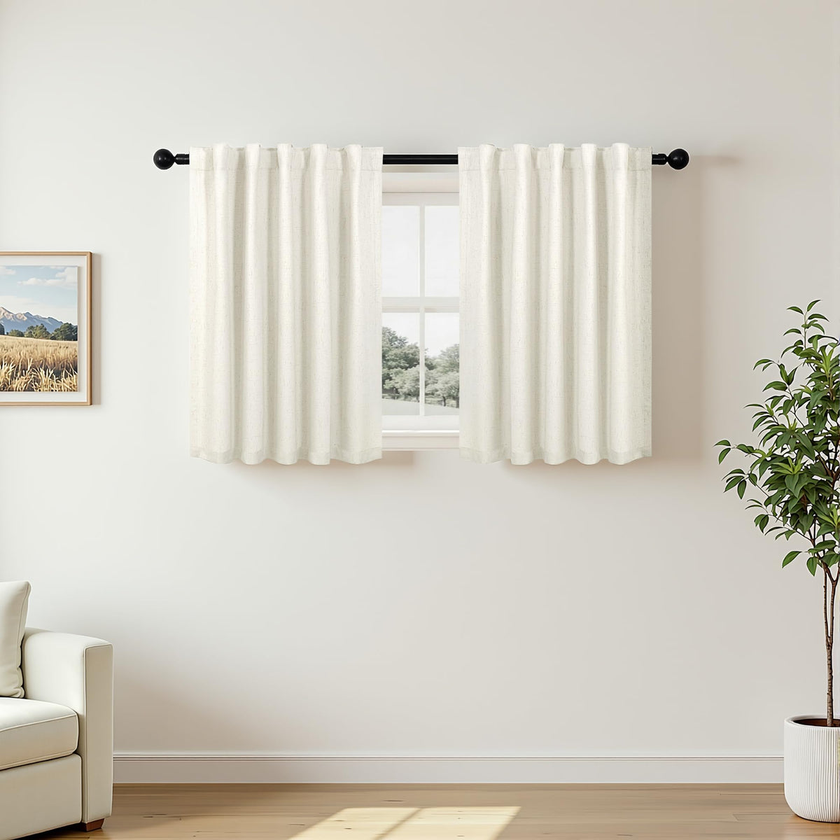 100% Blackout Curtains 84 Inch Length 2 Panels Set Neutral Boho Linen Farmhouse for Bedroom Windows Living Room Darkening Thermal Insulated Drapes Natural Cream Ivory 7ft Long Back Tab Pleated Pocket