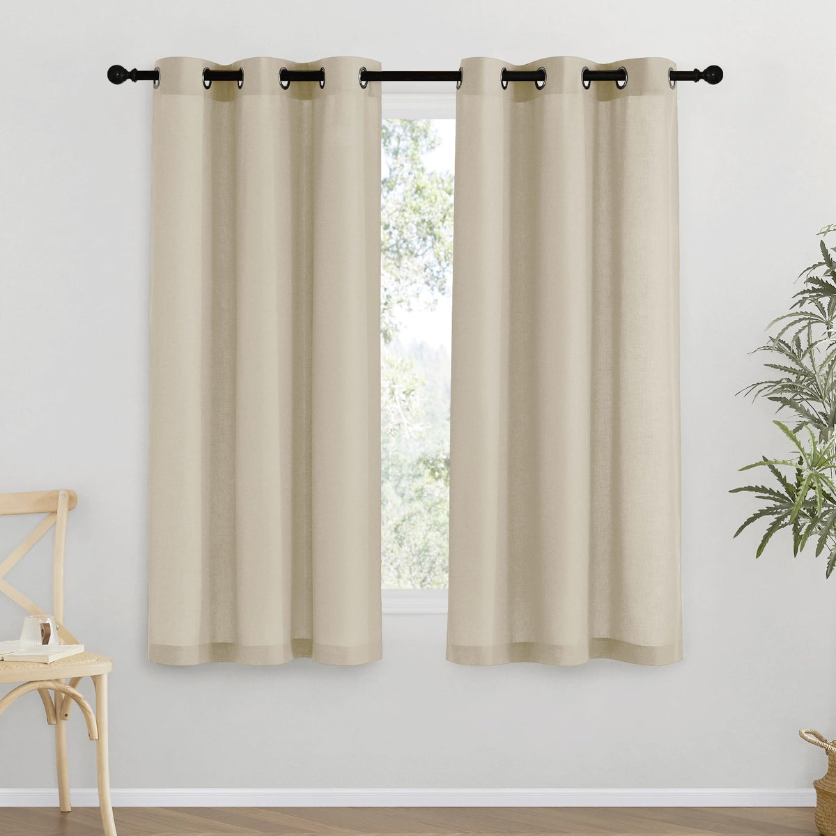 NICETOWN Natural Linen Curtains 84 inch Long 2 Panels Set, Grommet Top Thick Linen Burlap Semi Sheer Vertical Drapes Privacy Assured with Light Filtering for Bedroom/Living Room, W55 x L84