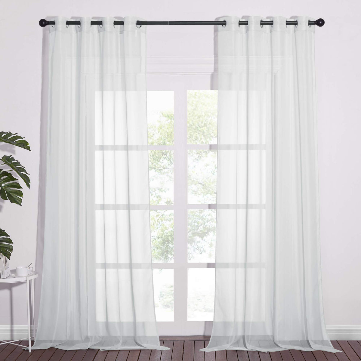 NICETOWN White Sheer Curtains & Drapes 96 inches Long for Living Room - Grommet Top Solid Lightweight & Airy Gauzy Window Treatments with Light Filtering for Bedroom, 2 Panels, W54 x L96