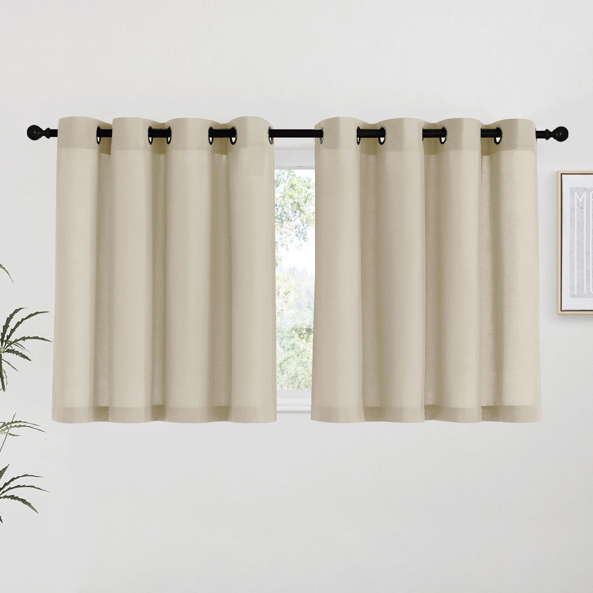 NICETOWN Natural Linen Curtains 84 inch Long 2 Panels Set, Grommet Top Thick Linen Burlap Semi Sheer Vertical Drapes Privacy Assured with Light Filtering for Bedroom/Living Room, W55 x L84