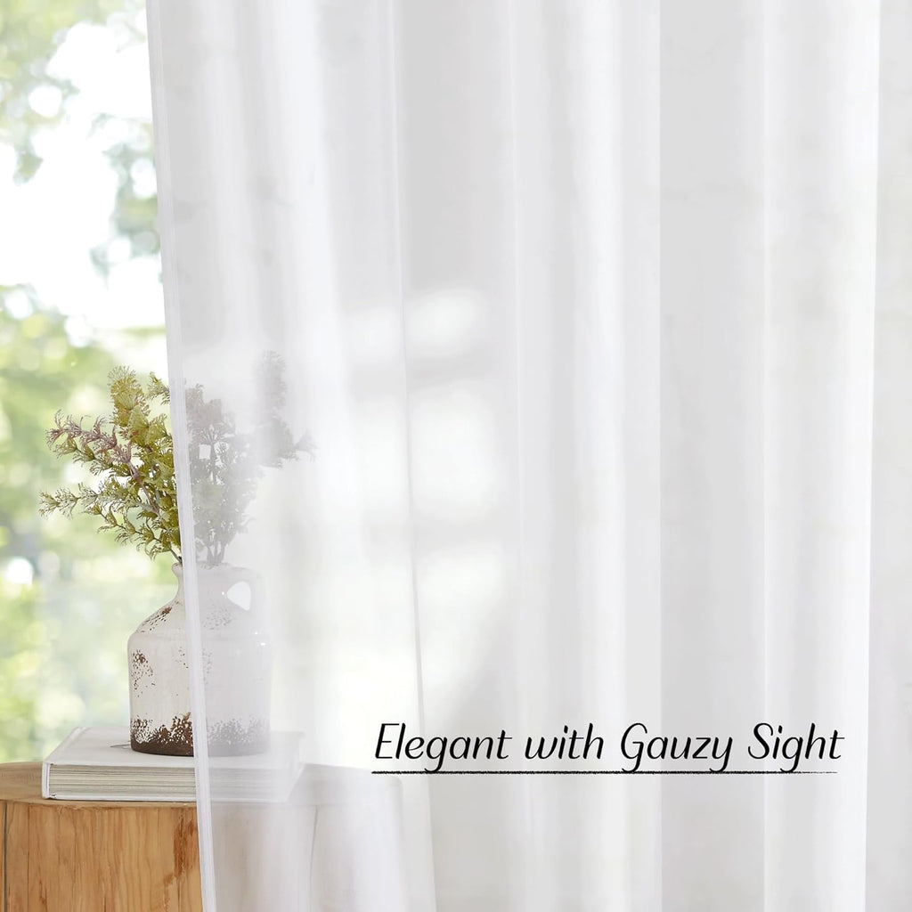 NICETOWN White Sheer Curtains & Drapes 96 inches Long for Living Room - Grommet Top Solid Lightweight & Airy Gauzy Window Treatments with Light Filtering for Bedroom, 2 Panels, W54 x L96