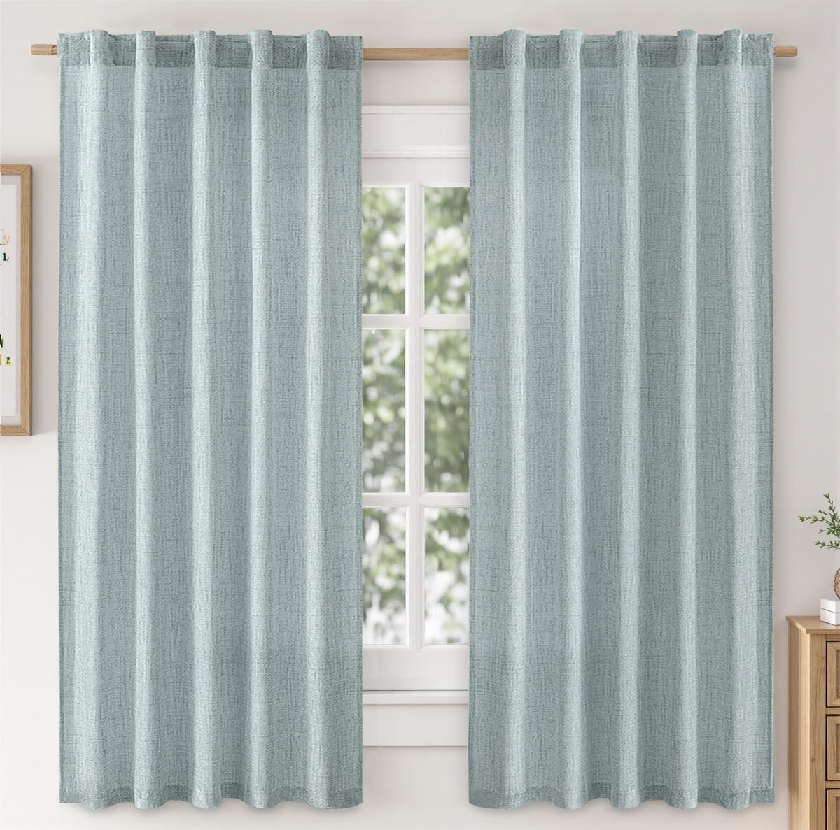 MIULEE Faux Linen Curtains 90 Inch Length 2 Panels Natural Semi Sheer Curtain with Back Tab Rod Pocket, Light Filtering Window Privacy Burlap Drapes for Living Room Bedroom 42W x 90L Linen