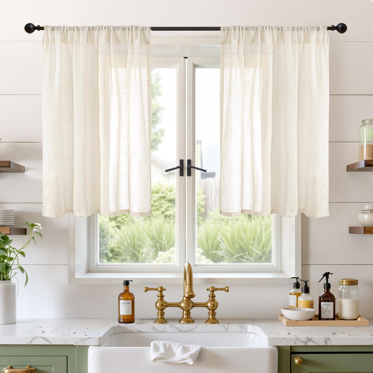 BGment Tan Linen Curtains 84 Inch Length 2 Panels Burlap Semi Sheer Drapes