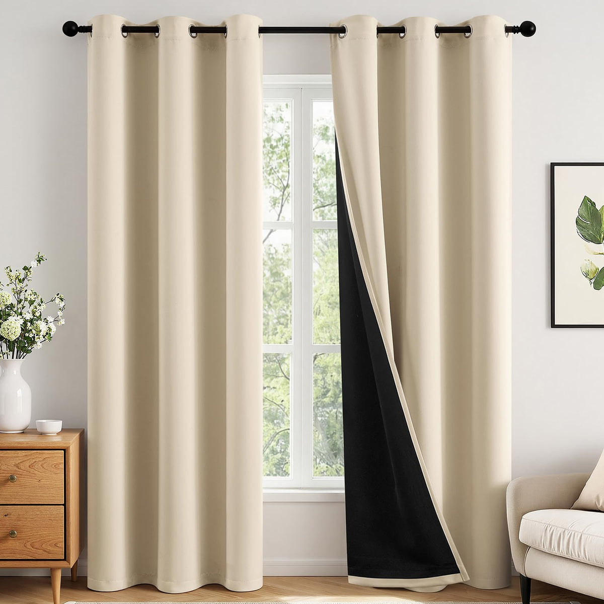 MIULEE Cream 100% Blackout Curtains for Bedroom 40x63 Inch Long