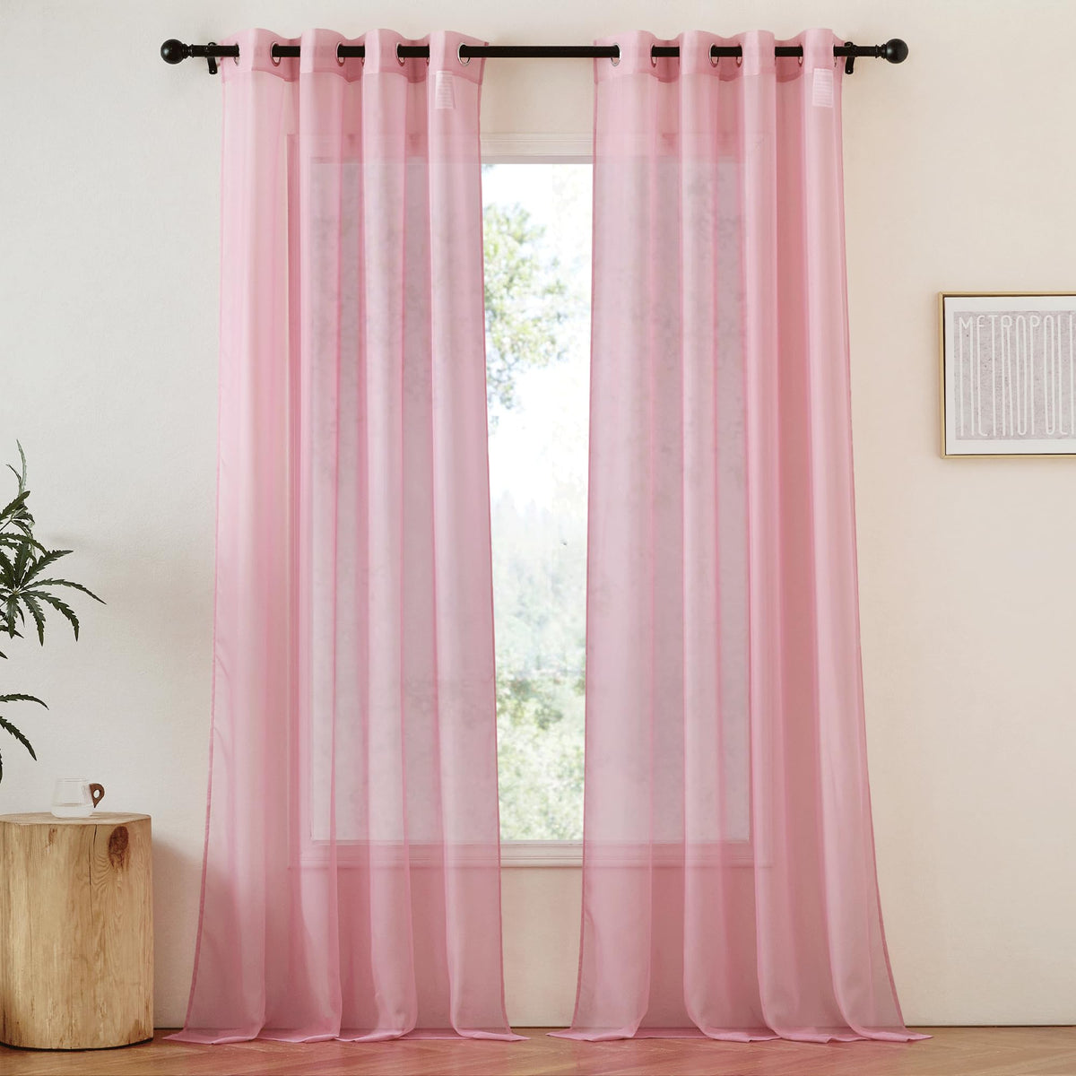 NICETOWN White Sheer Curtains & Drapes 96 inches Long for Living Room - Grommet Top Solid Lightweight & Airy Gauzy Window Treatments with Light Filtering for Bedroom, 2 Panels, W54 x L96