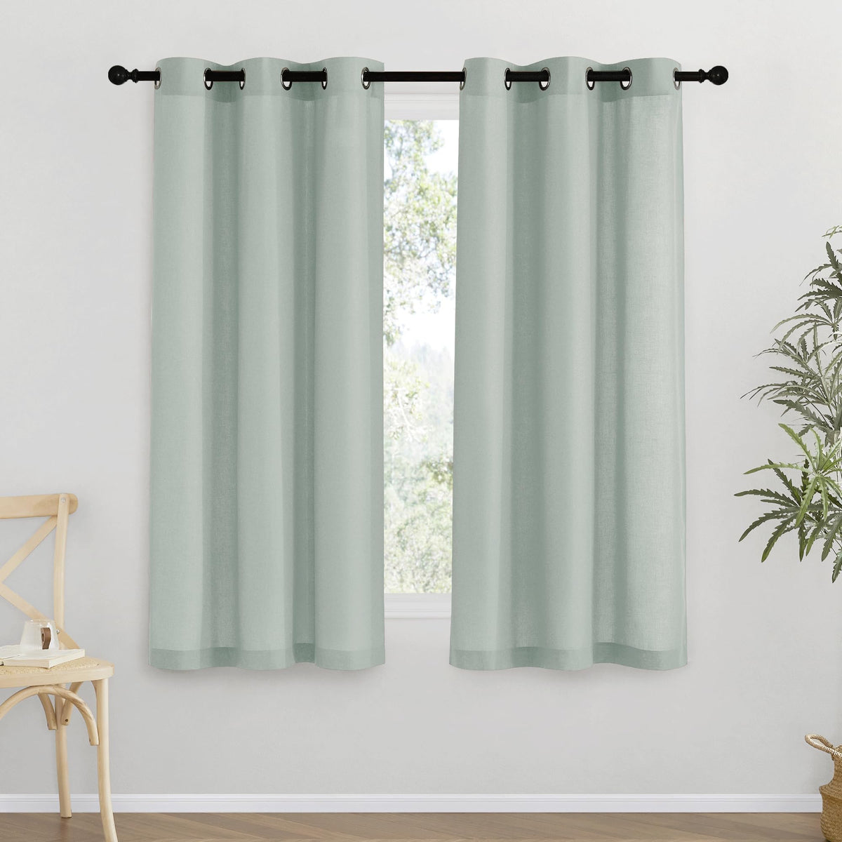 NICETOWN Natural Linen Curtains 84 inch Long 2 Panels Set, Grommet Top Thick Linen Burlap Semi Sheer Vertical Drapes Privacy Assured with Light Filtering for Bedroom/Living Room, W55 x L84