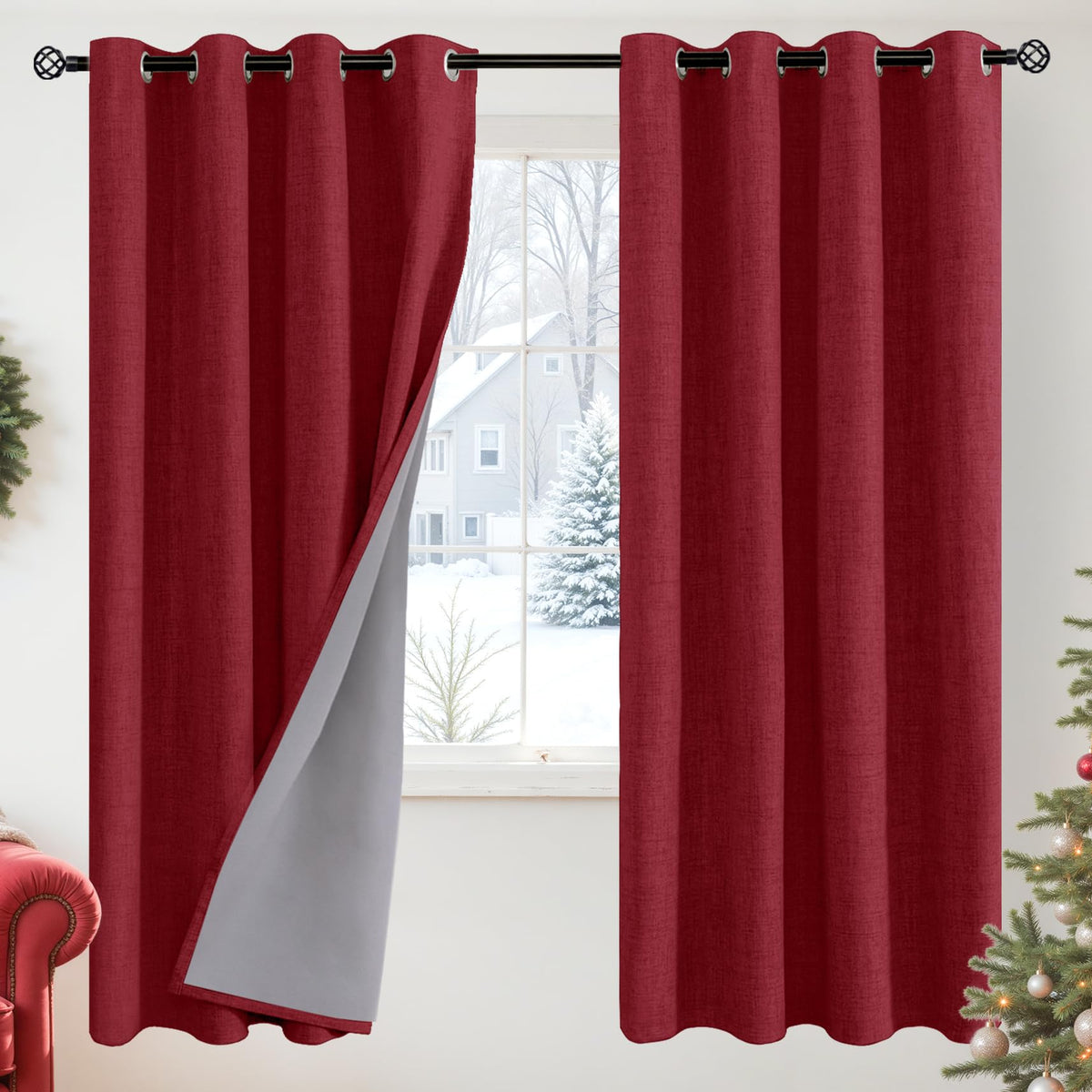 YoungsTex Linen Blackout Curtains 63 Inch Length Bedroom Beige Darkening