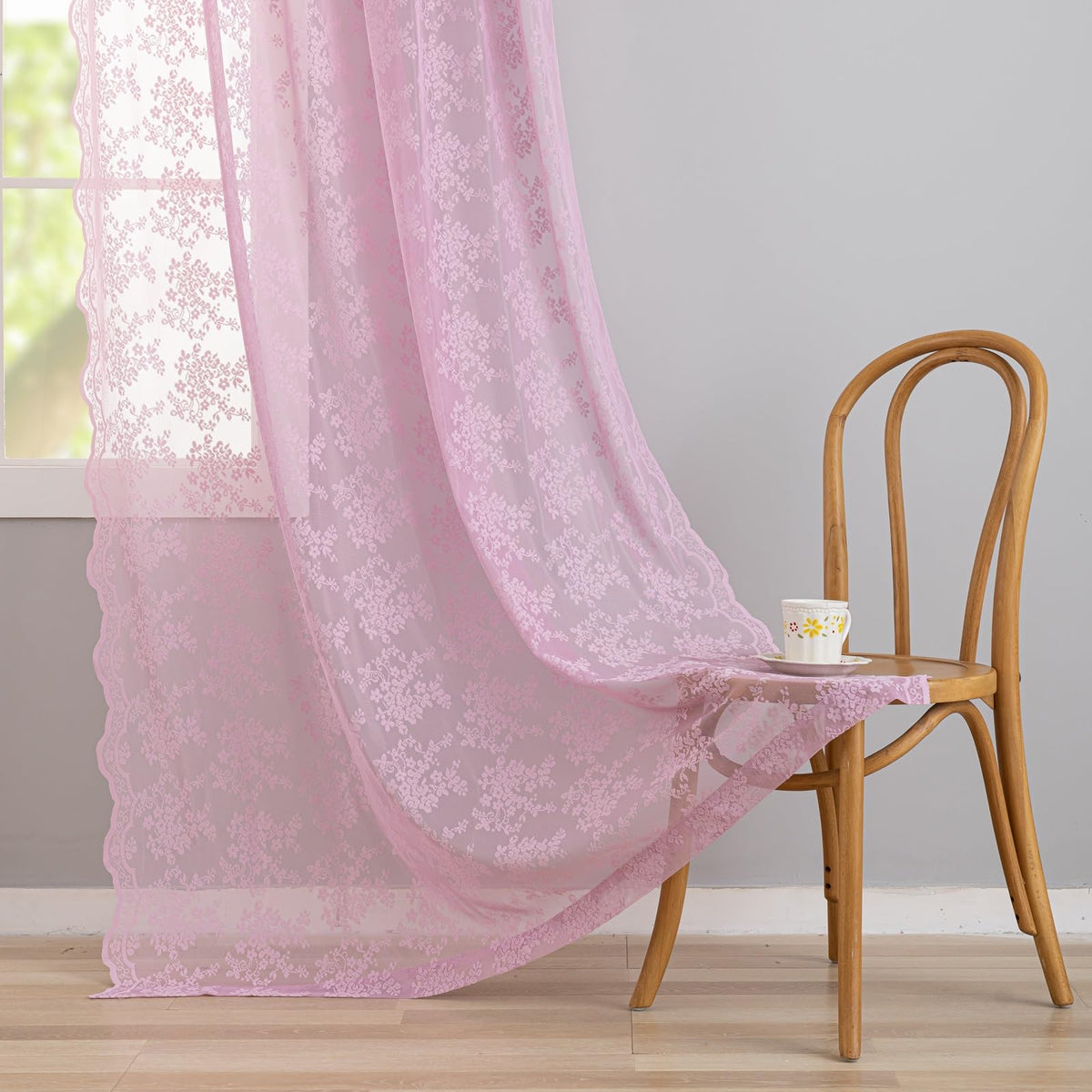 YJ YANJUN Vintage Lace Curtains 84 Inches Long-Victorian Floral Pattern Ivory Sheer Curtain Panels for Living Room Bedroom French Door, Light Filtering Drapes, 2 Panels 52W x 84L Cream