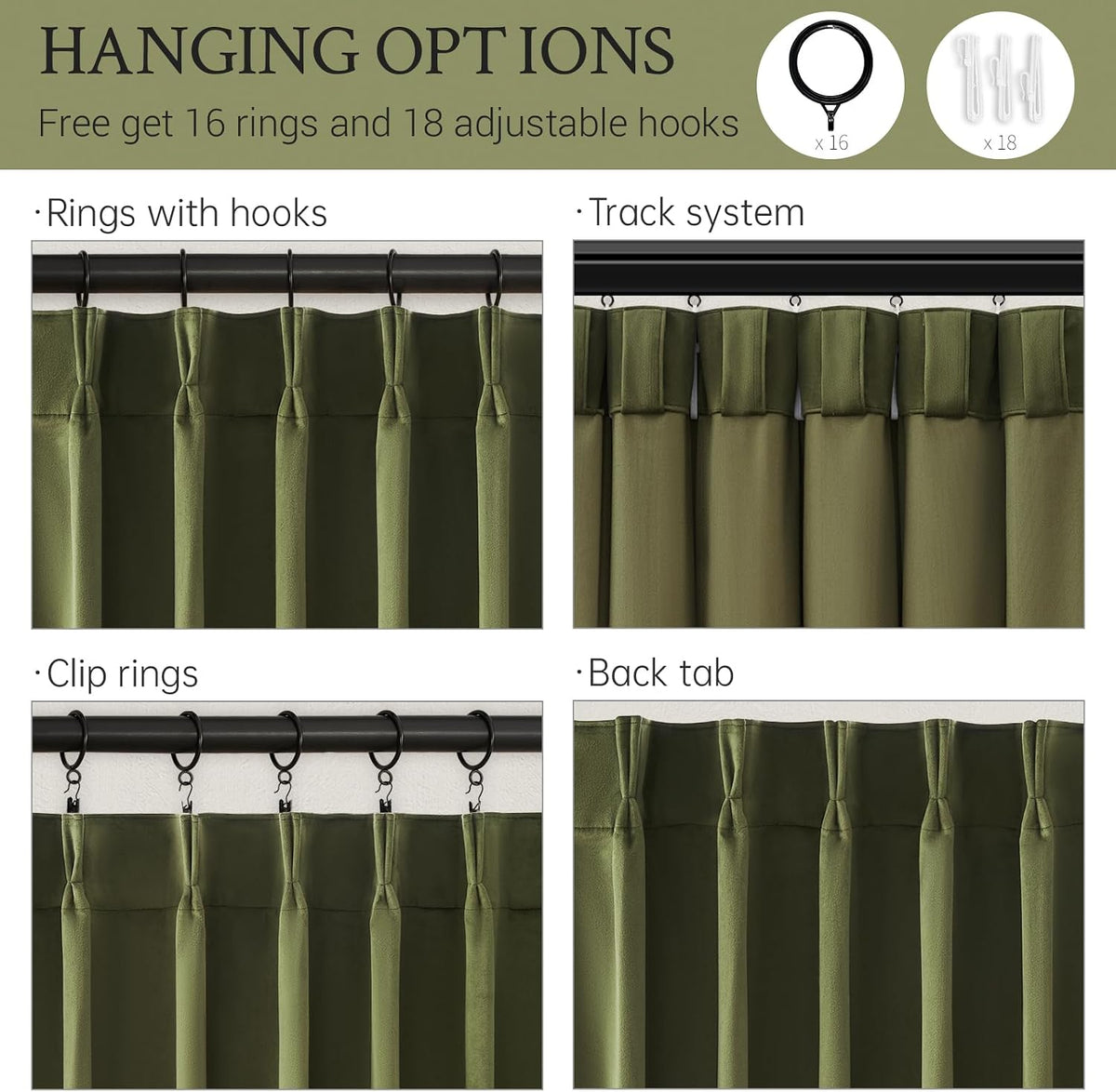 Olive Green Velvet Blackout Curtains 84 Inches 2 Panels Forest Green Elegant Vintage Pinch Pleated Drapes for Living Room Bedroom Thermal Soundproof Back Tab Window Panels,W40 x L84,Home Decor