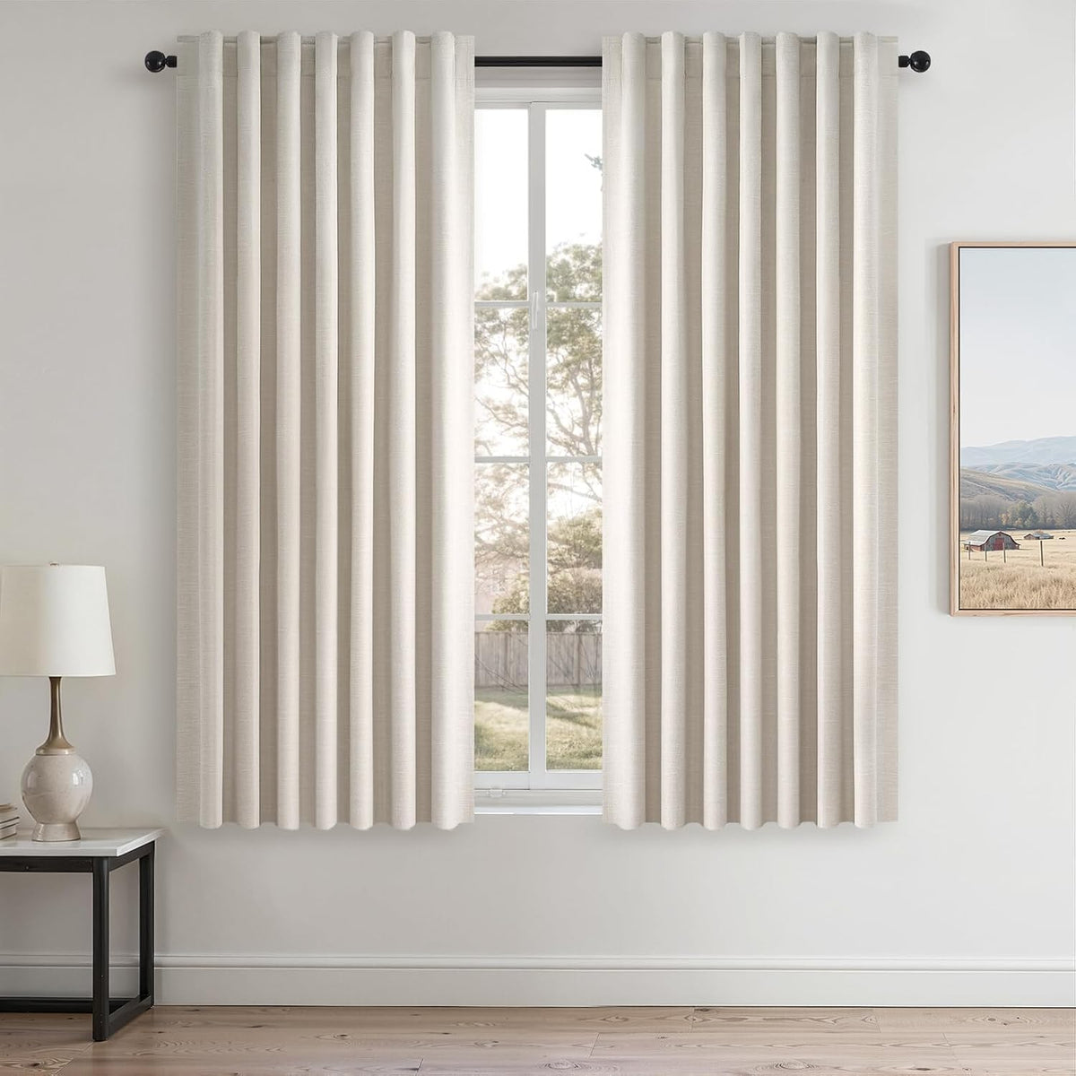 Topfinel Linen Blackout Curtains 96 Inch Long, Boho Farmhouse Ivory Birch Viral Drapes Pinch Pleated Curtains with Hooks for Living Room, Neutral 8 FT Back Tab Bedroom Curtains 52" X 96" 2 Panels