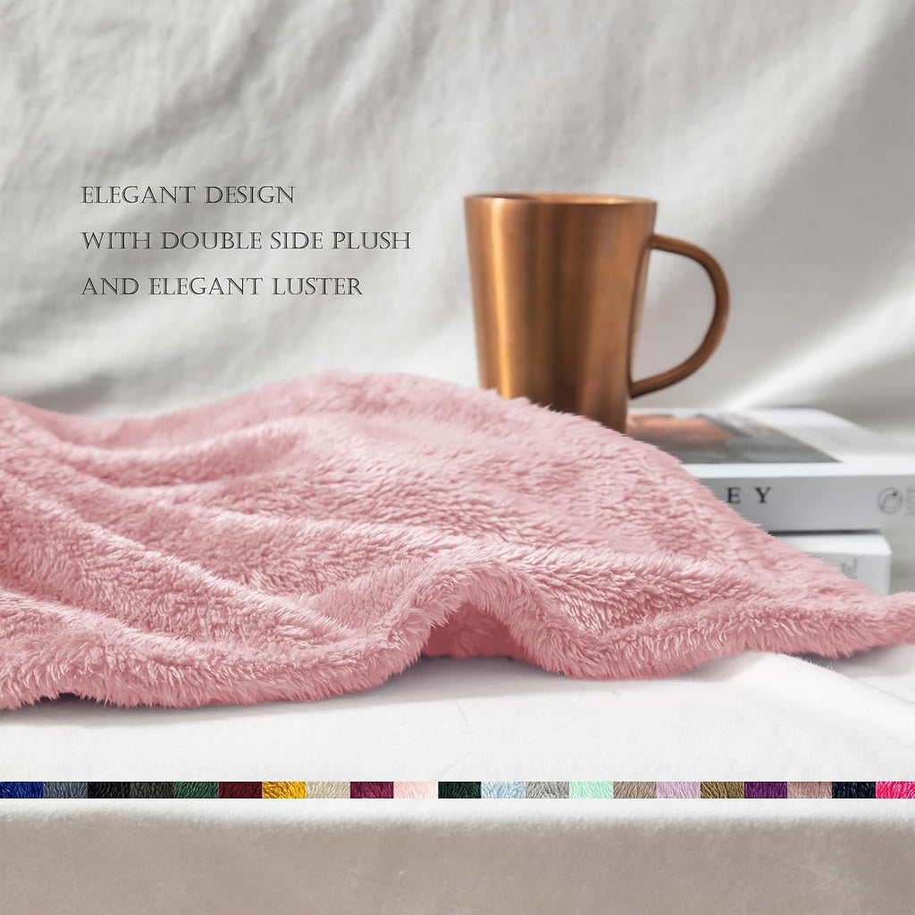 Exclusivo Mezcla Fuzzy Large Fleece Throw Blanket for Couch, Dusty Pink