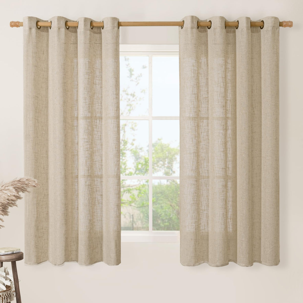 LAMIT Cream Ivory Linen Semi Sheer Curtains 84 inch Length for Bedroom