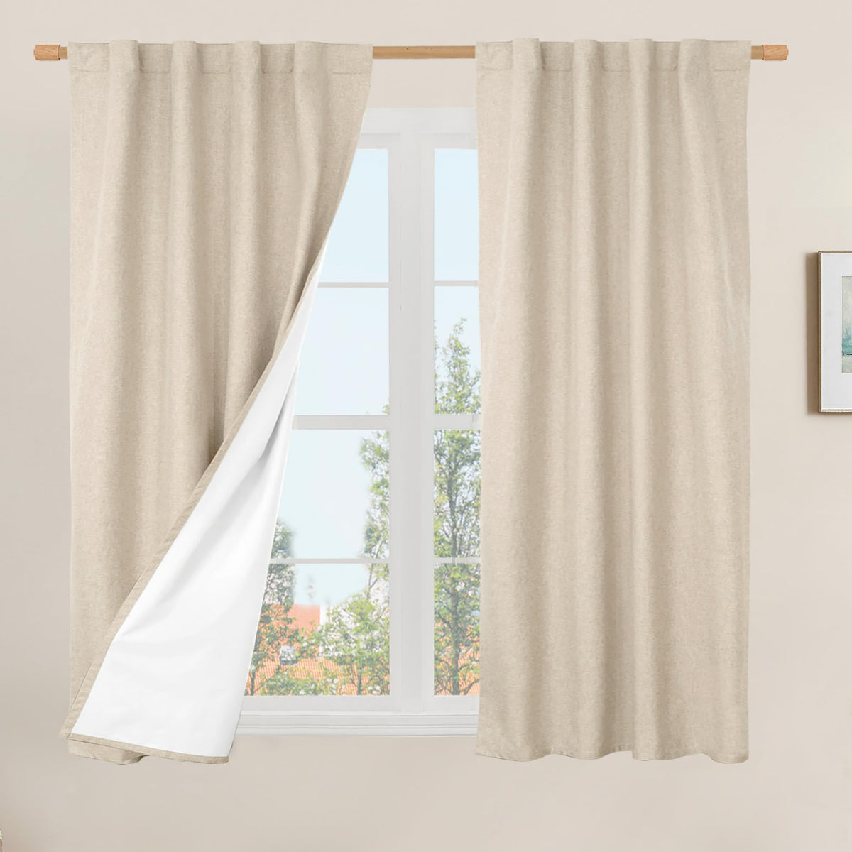 LAMIT 100% Blackout Short Linen Curtains for Cafe 40 Inch Length, Ivory