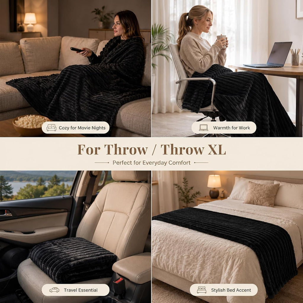 HIMEET Black Throw Blanket for Couch, 300GSM Ribbed Fleece, 50 x 60 Inches