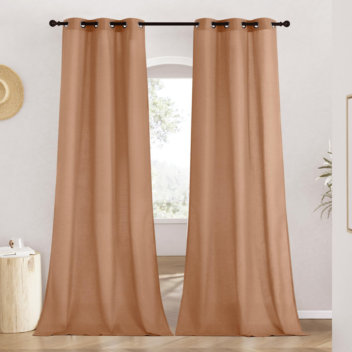 NICETOWN Natural Linen Curtains 84 inch Long 2 Panels Set, Grommet Top Thick Linen Burlap Semi Sheer Vertical Drapes Privacy Assured with Light Filtering for Bedroom/Living Room, W55 x L84