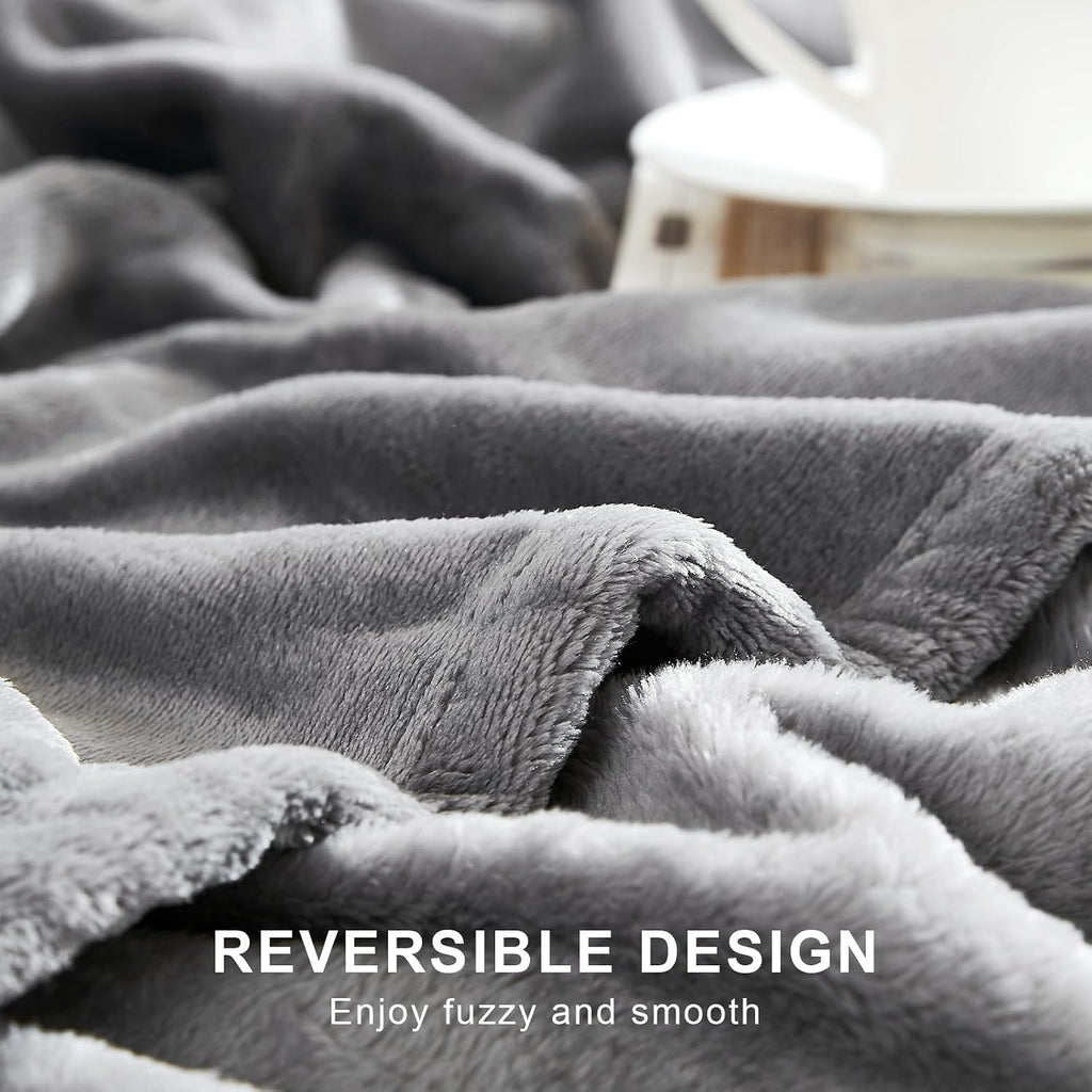 Hansleep Queen Grey Fleece Blanket, Soft Flannel Bed Blanket