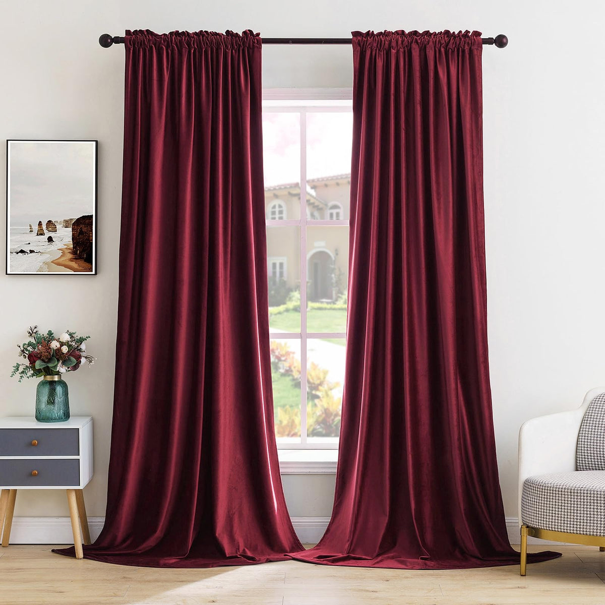 MIULEE Dusty Rose Pink Velvet Room Darkening Curtains for Bedroom W52 x L84