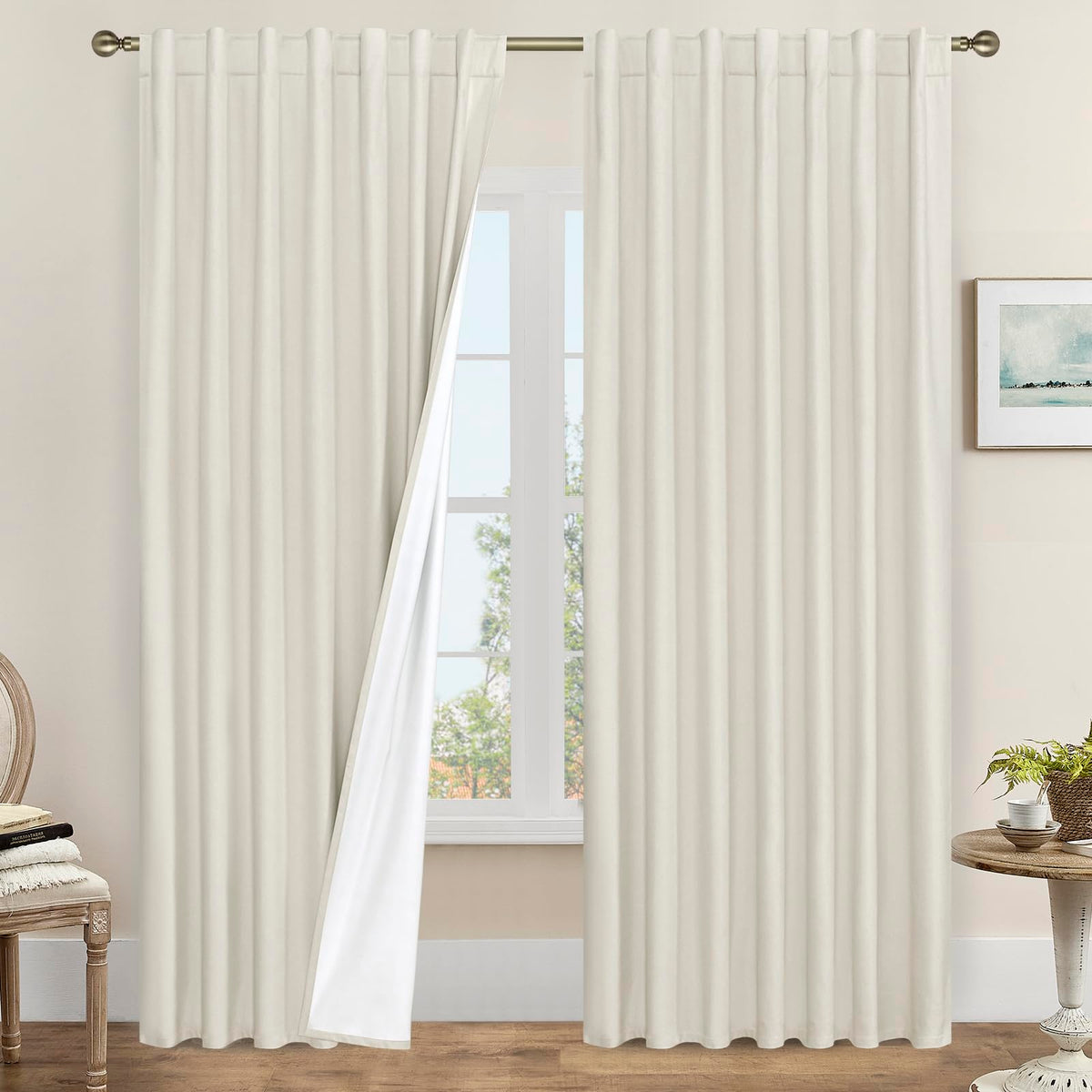 LAMIT 100% Blackout Short Linen Curtains for Cafe 40 Inch Length, Ivory