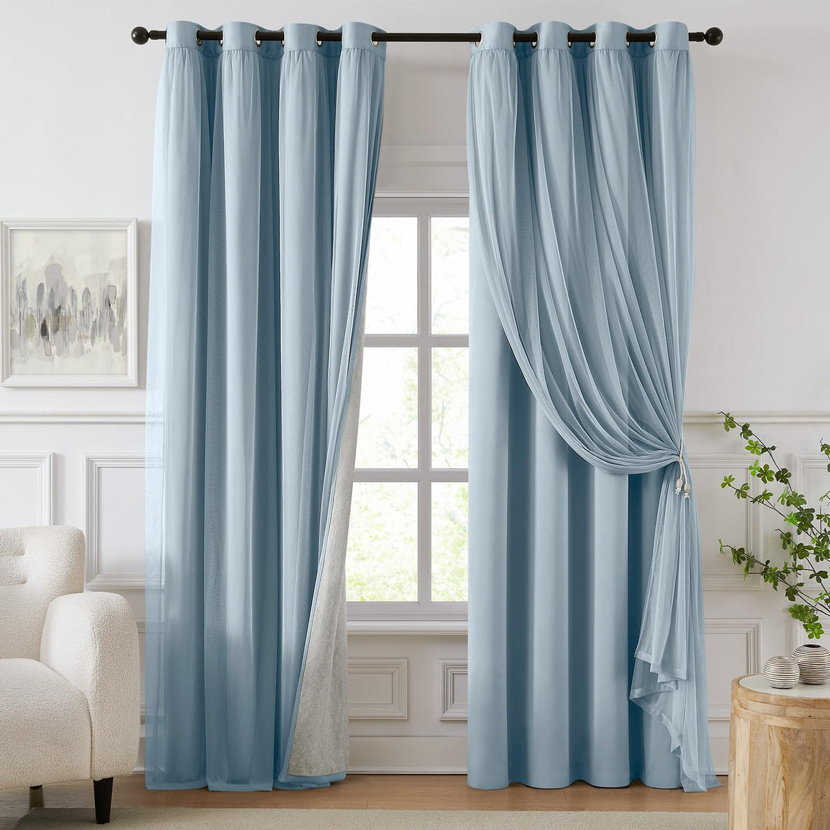 100% Blackout Curtains for Bedroom, Double Layer Ivory 84" L