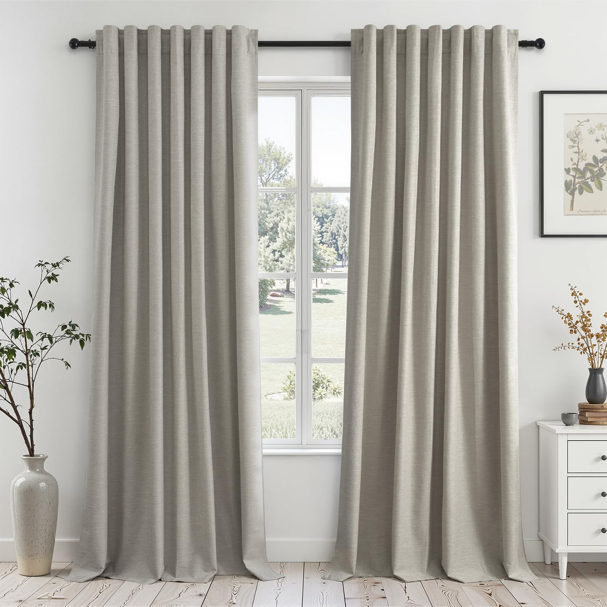 Topfinel Linen Blackout Curtains 96 Inch Long, Boho Farmhouse Ivory Birch Viral Drapes Pinch Pleated Curtains with Hooks for Living Room, Neutral 8 FT Back Tab Bedroom Curtains 52" X 96" 2 Panels