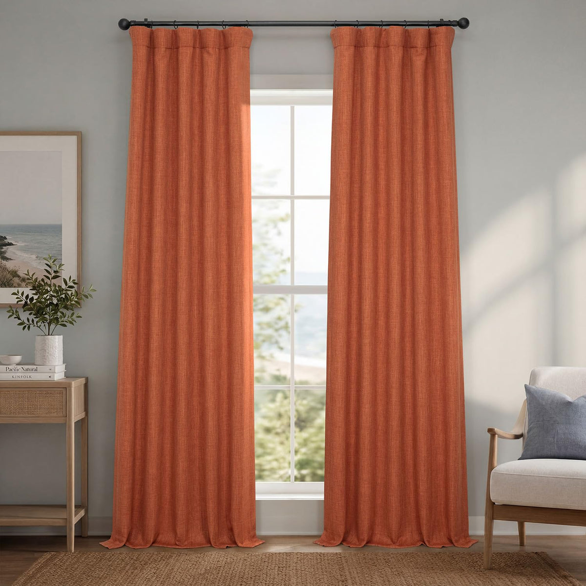 Faux Linen Curtains for Living Room (1 Panel) - 50W X 96L, Birch Taupe