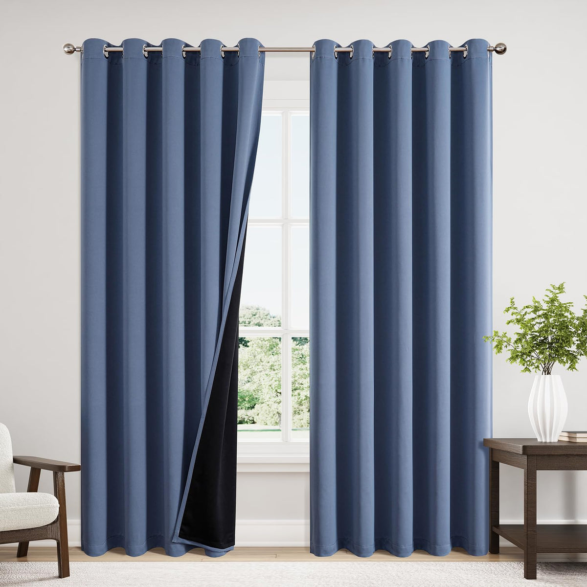 ChrisDowa 100% Blackout Curtains for Bedroom 63 Inch Long with Black Liner