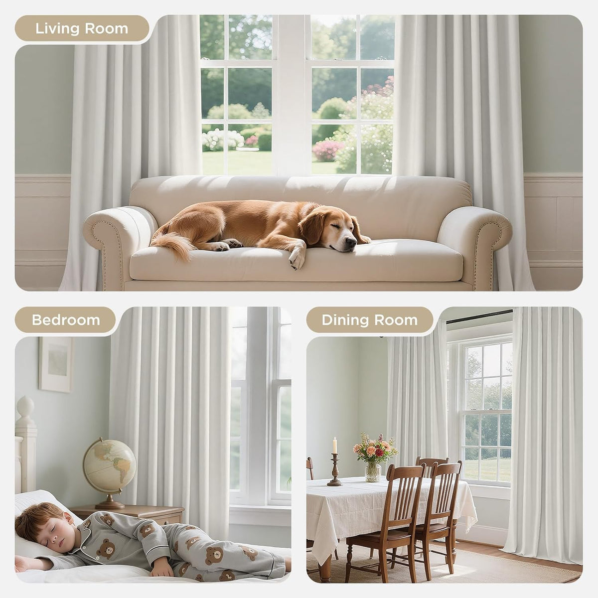 Joydeco White Blackout Curtains 96 Inches Long - 100% Blackout Curtain 2 Panel Set, Rod Pocket & Back Tabs Thermal Insulated Window Drapes for Bedroom Living Room (Pure White,52" Wx96 L)