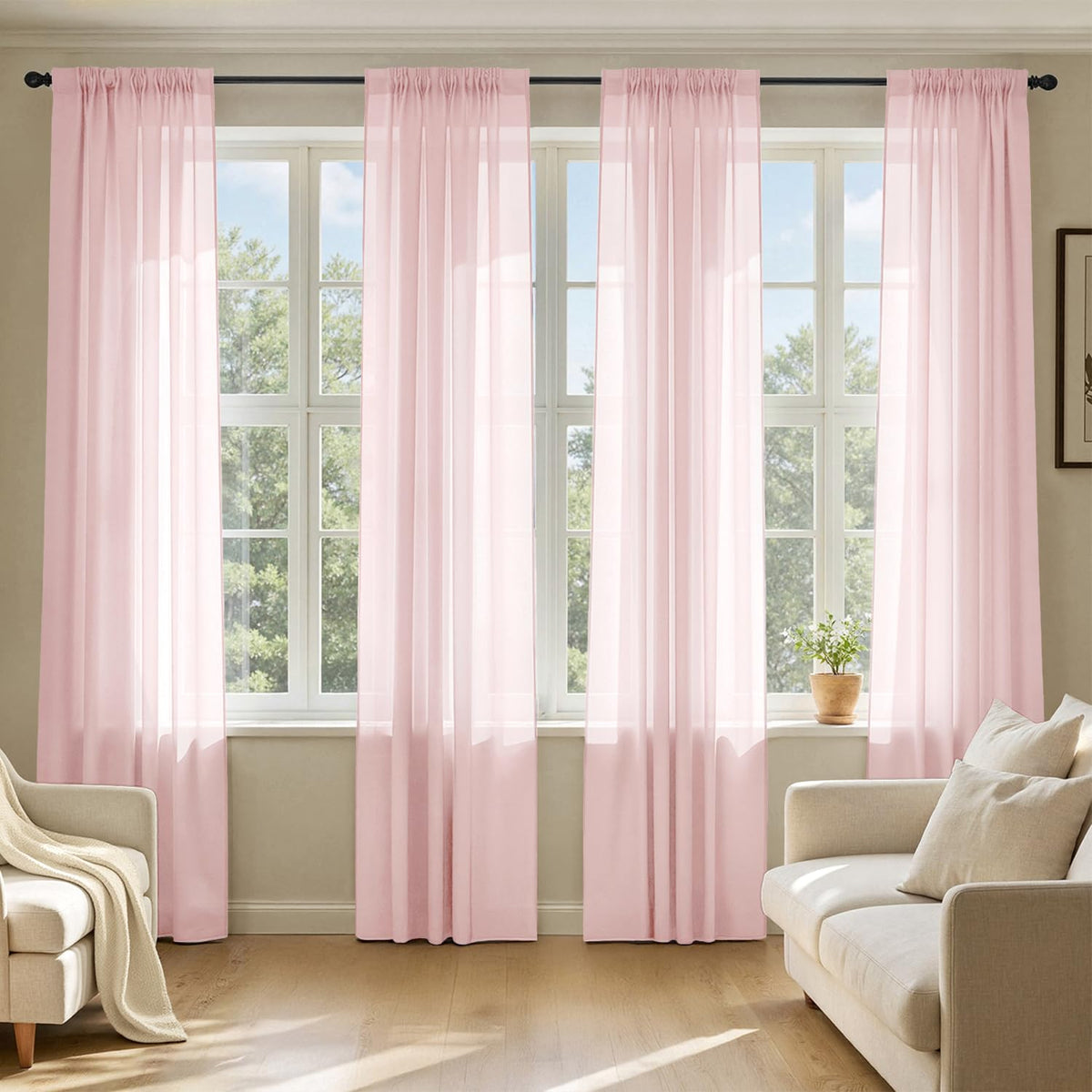 MIULEE Beige Sheer Curtains 84 Inches Long 4 Panels 42 x 84 Inches