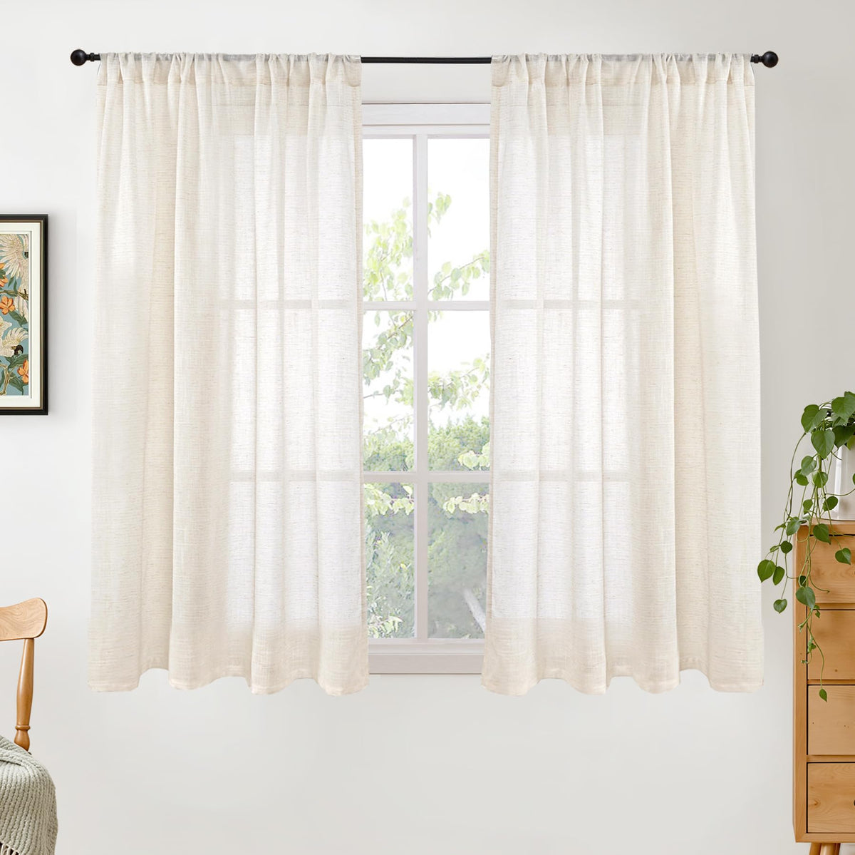 BGment Tan Linen Curtains 84 Inch Length 2 Panels Burlap Semi Sheer Drapes