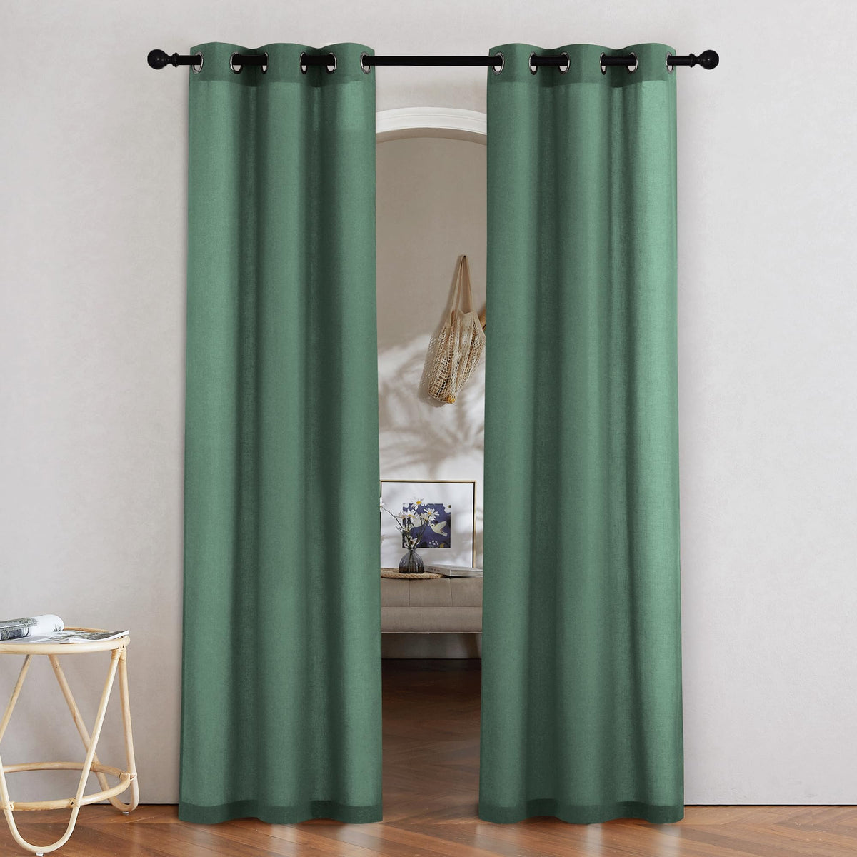 NICETOWN Natural Linen Curtains 84 inch Long 2 Panels Set, Grommet Top Thick Linen Burlap Semi Sheer Vertical Drapes Privacy Assured with Light Filtering for Bedroom/Living Room, W55 x L84