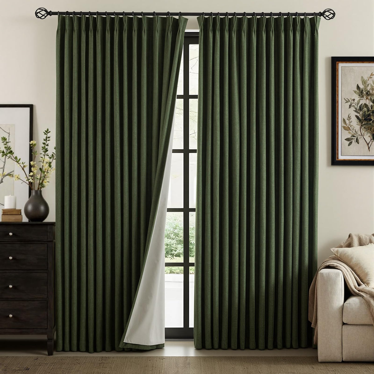 IVAPUPU Natural Linen Blend Blackout Curtains for Bedroom 108 Inch Long