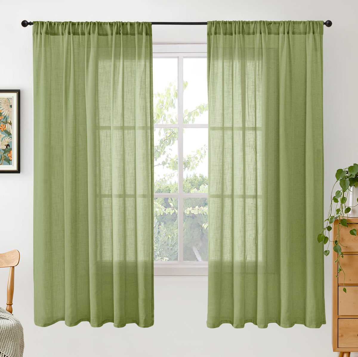 BGment Tan Linen Curtains 84 Inch Length 2 Panels Burlap Semi Sheer Drapes
