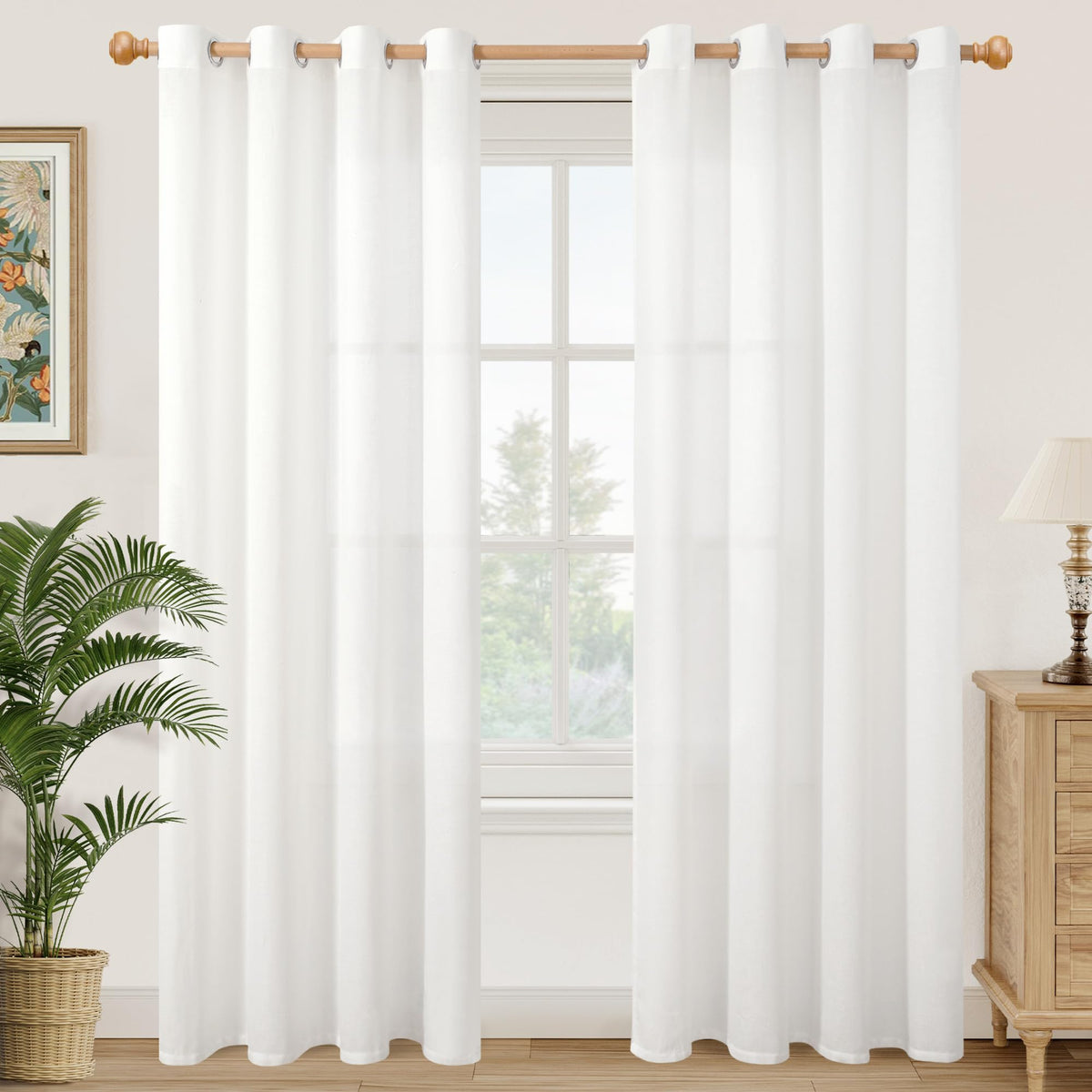 YoungsTex Linen Semi Sheer Curtains 63 Inch Length, Light Filtering Drapes