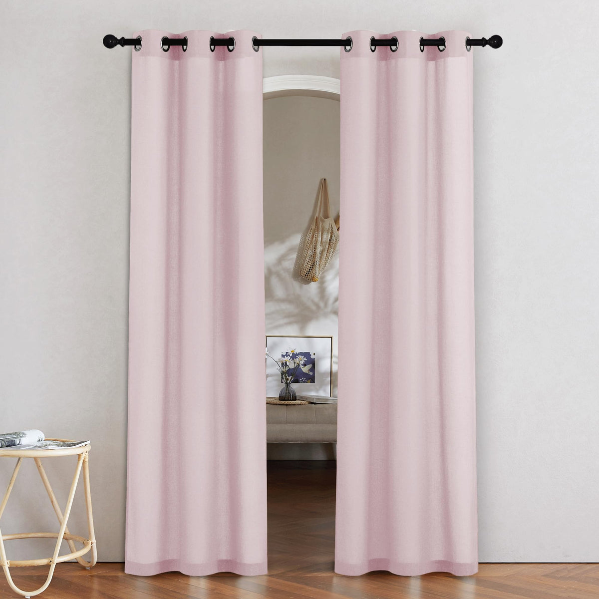 NICETOWN Natural Linen Curtains 84 inch Long 2 Panels Set, Grommet Top Thick Linen Burlap Semi Sheer Vertical Drapes Privacy Assured with Light Filtering for Bedroom/Living Room, W55 x L84