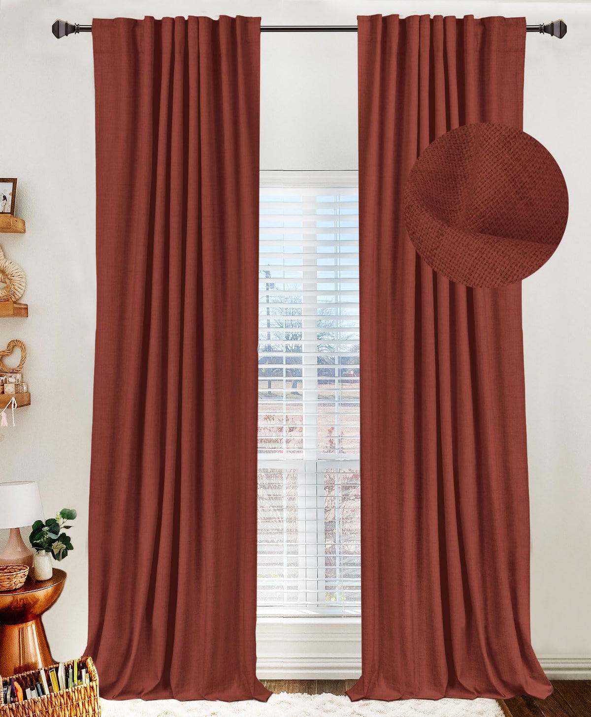 Linen Total Blackout Curtains for Bedroom Living Room 84 Inch, Cream