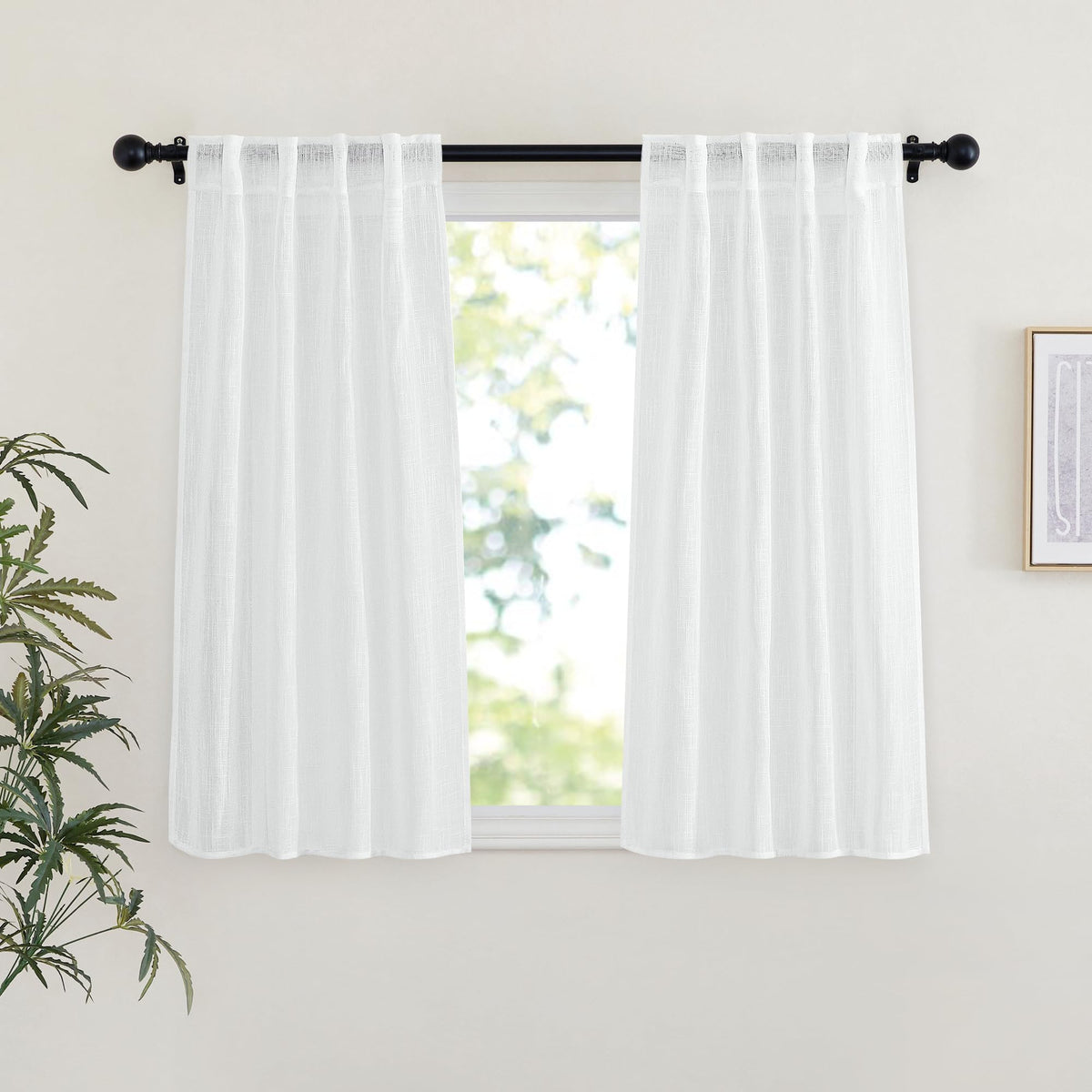 NICETOWN White Linen Sheer Curtains and Drapes 84 inches Long, Rod Pocket & Back Tab semitransparent with Light Through Vertical Window Treatments for Sliding Glass Door & Living Room, 52"W, Set of 2