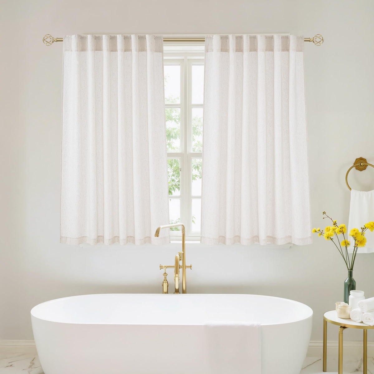 NICETOWN Flax Sheer Linen Curtains for Living Room 95 inch Long 2 Panels, Rod Pocket & Back Tab Semi Sheer Drapes Privacy Added with Light Filtering for Bedroom/Living Room, Natural, W55 x L95