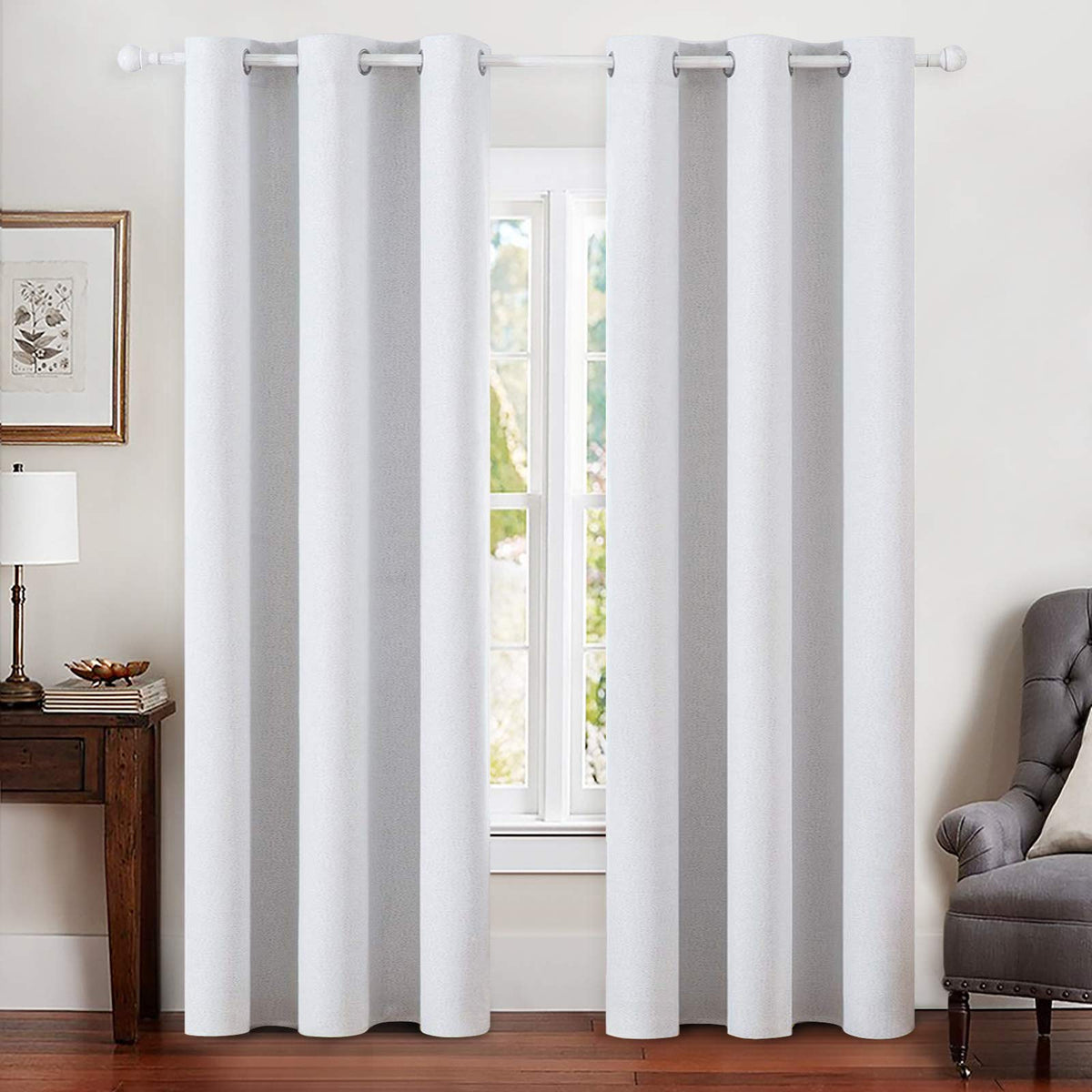 MIULEE 100% Blackout Linen Curtains for Bedroom 52x84 Inches Dusty Blue