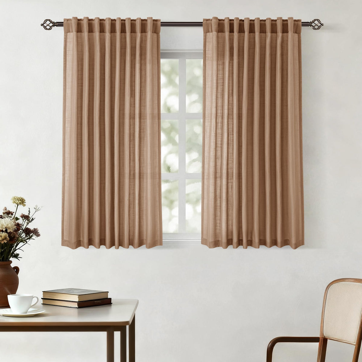 96 inch Long Linen Curtains 2 Panels for Living Room Back Tab Cream Ivory Light Filtering Semi Sheer Curtain 96 inches Long Boho Farmhouse Rustic Linen Drapes Floor to Ceiling Length 8 FT