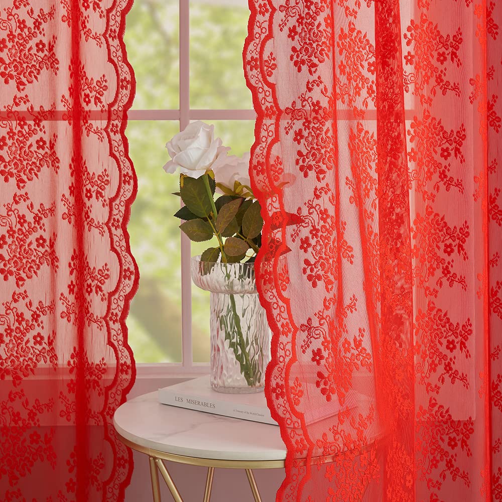 YJ YANJUN Vintage Lace Curtains 84 Inches Long-Victorian Floral Pattern Ivory Sheer Curtain Panels for Living Room Bedroom French Door, Light Filtering Drapes, 2 Panels 52W x 84L Cream