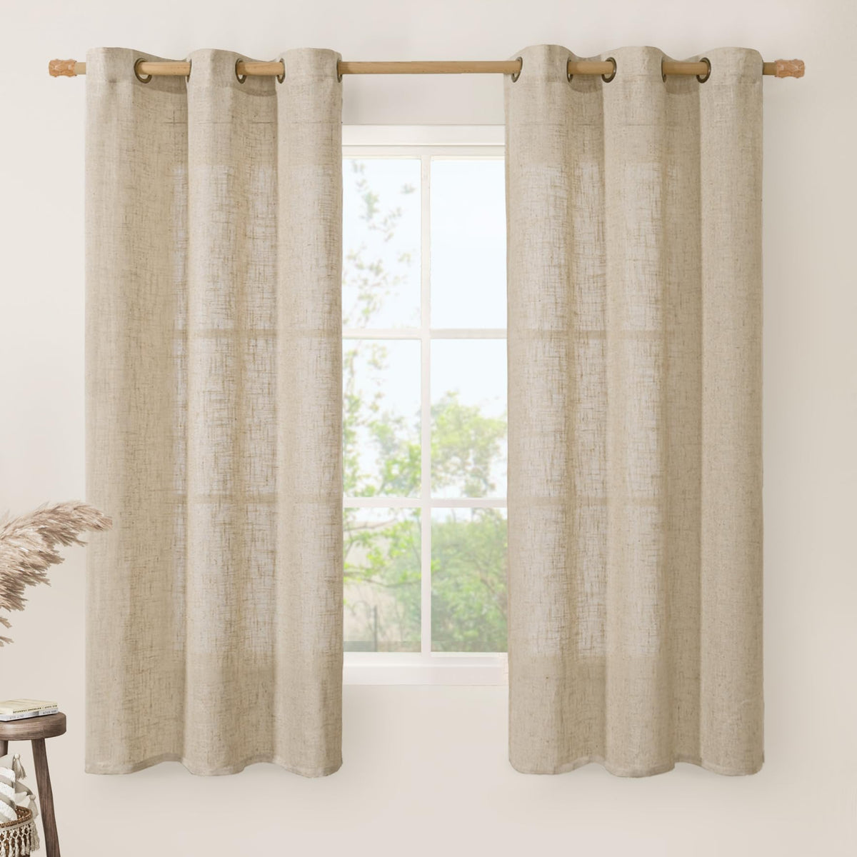LAMIT Cream Ivory Linen Semi Sheer Curtains 84 inch Length for Bedroom