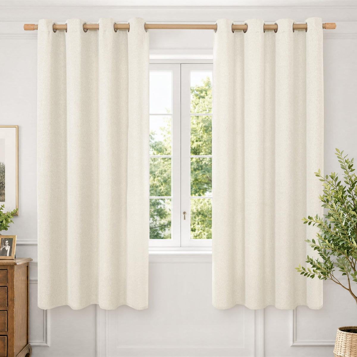 BGment Oatmeal Linen Curtains for Living Room 95 Inch Length 2 Panels Set, Privacy Drapes Light Filtering with Grommet for Farmhouse Bedroom No See Through, Each 52 Inch Wide