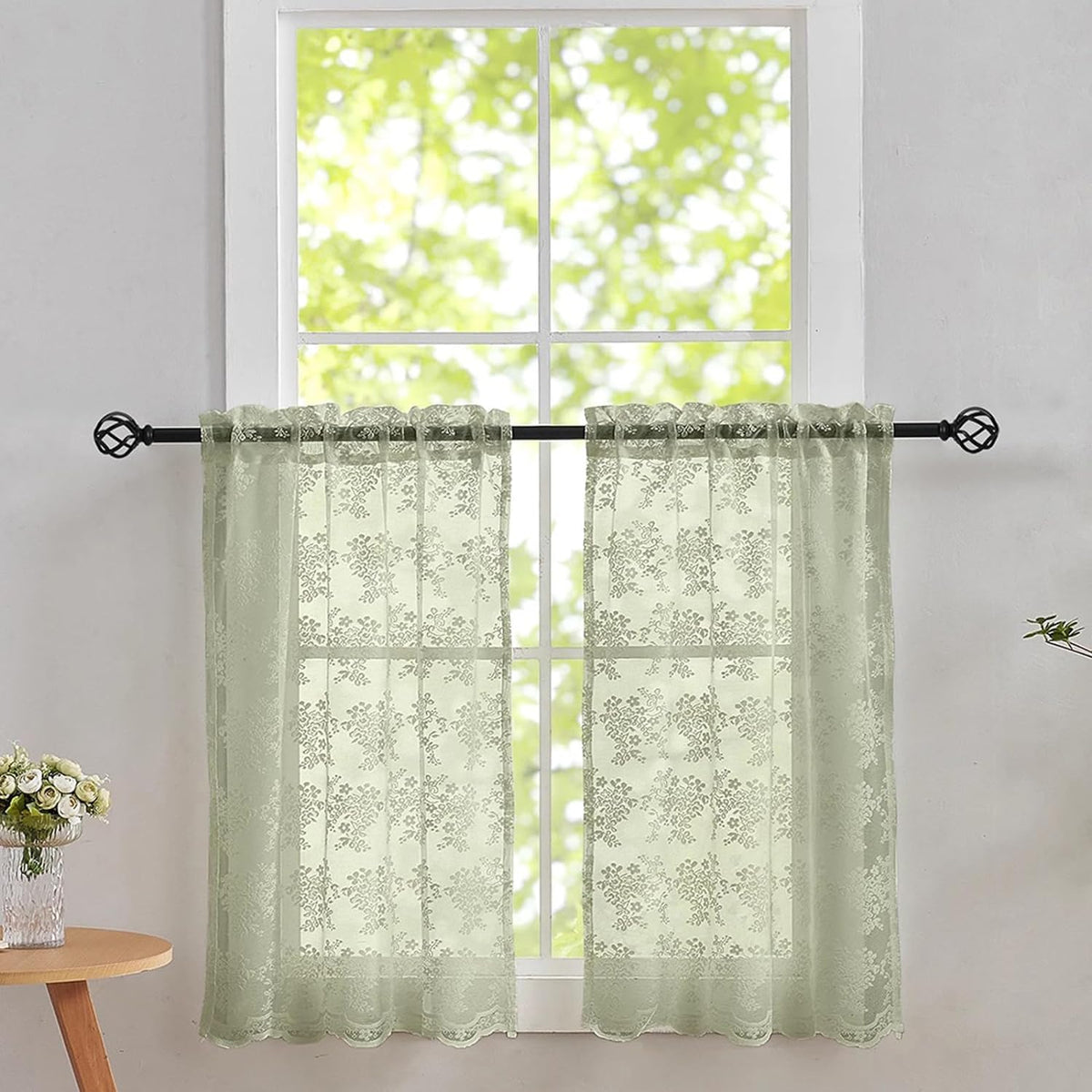 YJ YANJUN Vintage Lace Curtains 84 Inches Long-Victorian Floral Pattern Ivory Sheer Curtain Panels for Living Room Bedroom French Door, Light Filtering Drapes, 2 Panels 52W x 84L Cream