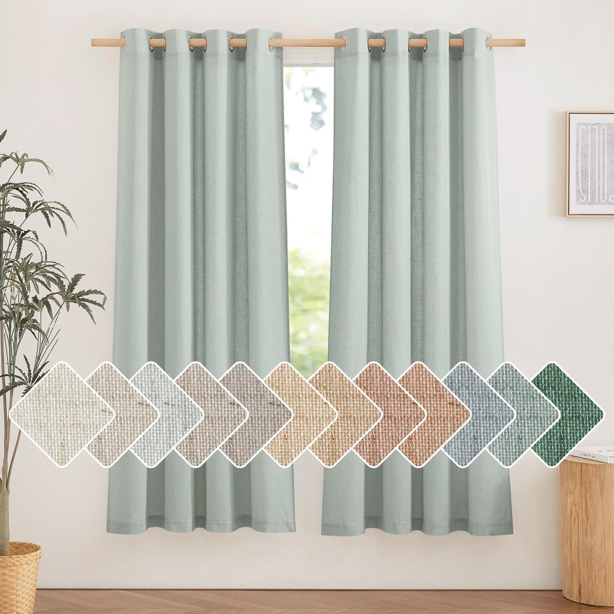 NICETOWN Natural Linen Curtains 84 inch Long 2 Panels Set, Grommet Top Thick Linen Burlap Semi Sheer Vertical Drapes Privacy Assured with Light Filtering for Bedroom/Living Room, W55 x L84