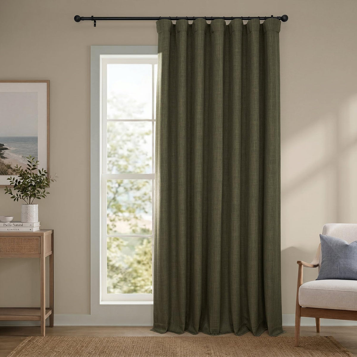 Faux Linen Curtains for Living Room (1 Panel) - 50W X 96L, Birch Taupe