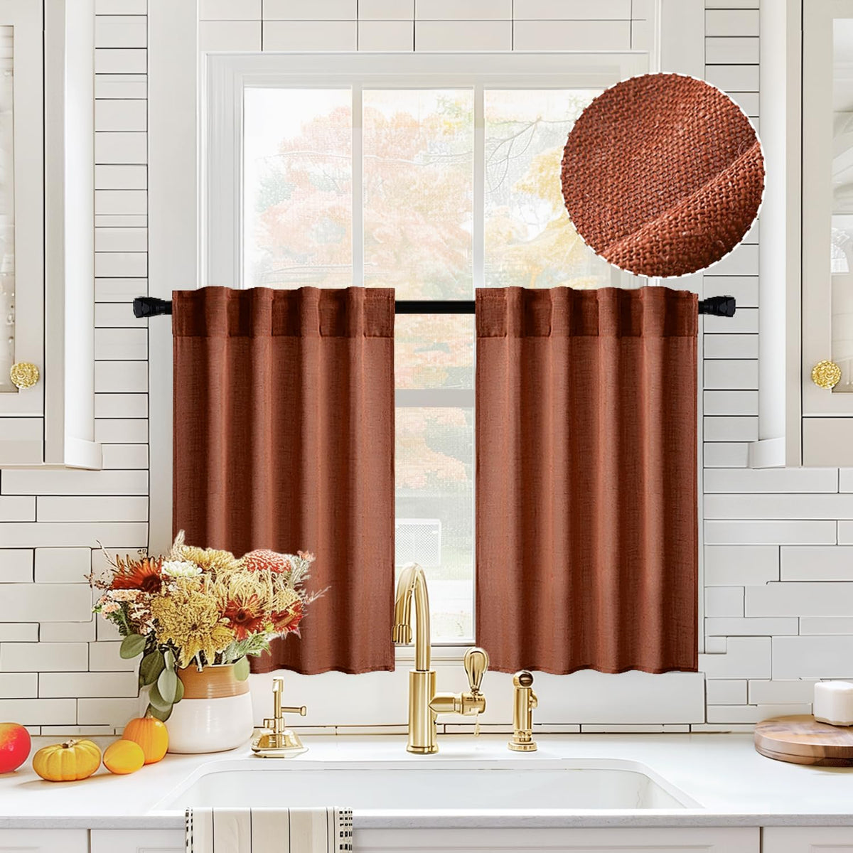 MIULEE Taupe Linen Curtains 52x84 Inch Length for Bedroom and Living Room