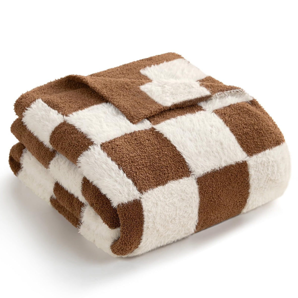 Snuggle Sac Fall Checkered Throw Blanket Faux Fur Microfiber Blankets for Couch,Cozy Soft Warm Blanket for Sofa Bedroom Living Room,Beige Checker,50x60 inches