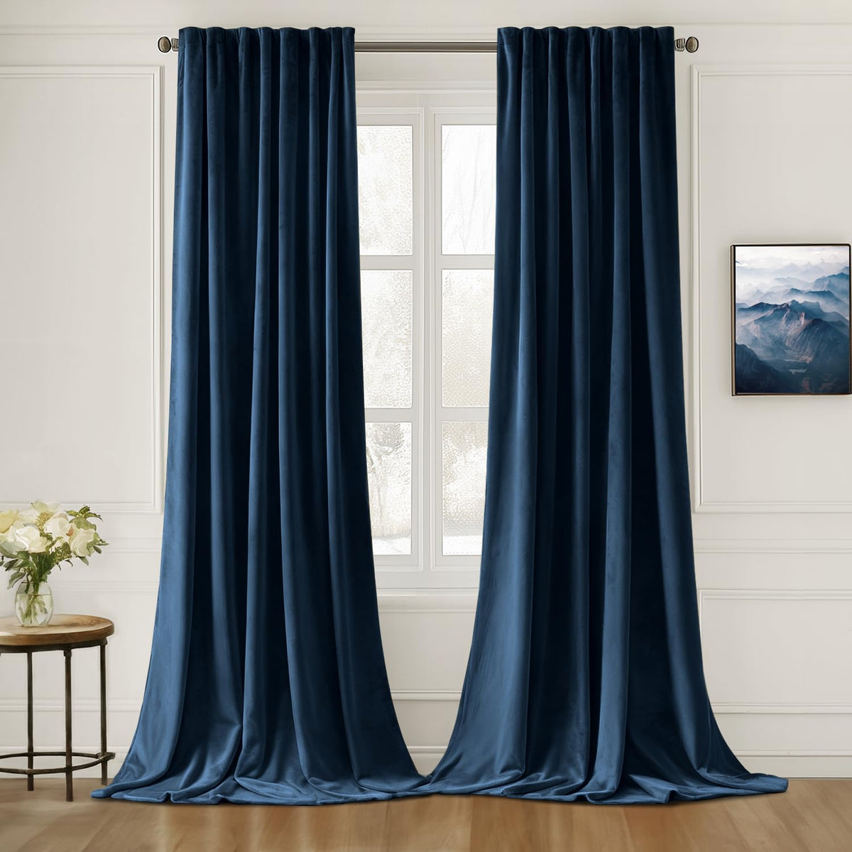 MIULEE Sage Green Velvet Pinch Pleat Blackout Curtains W52 X L108 Inches