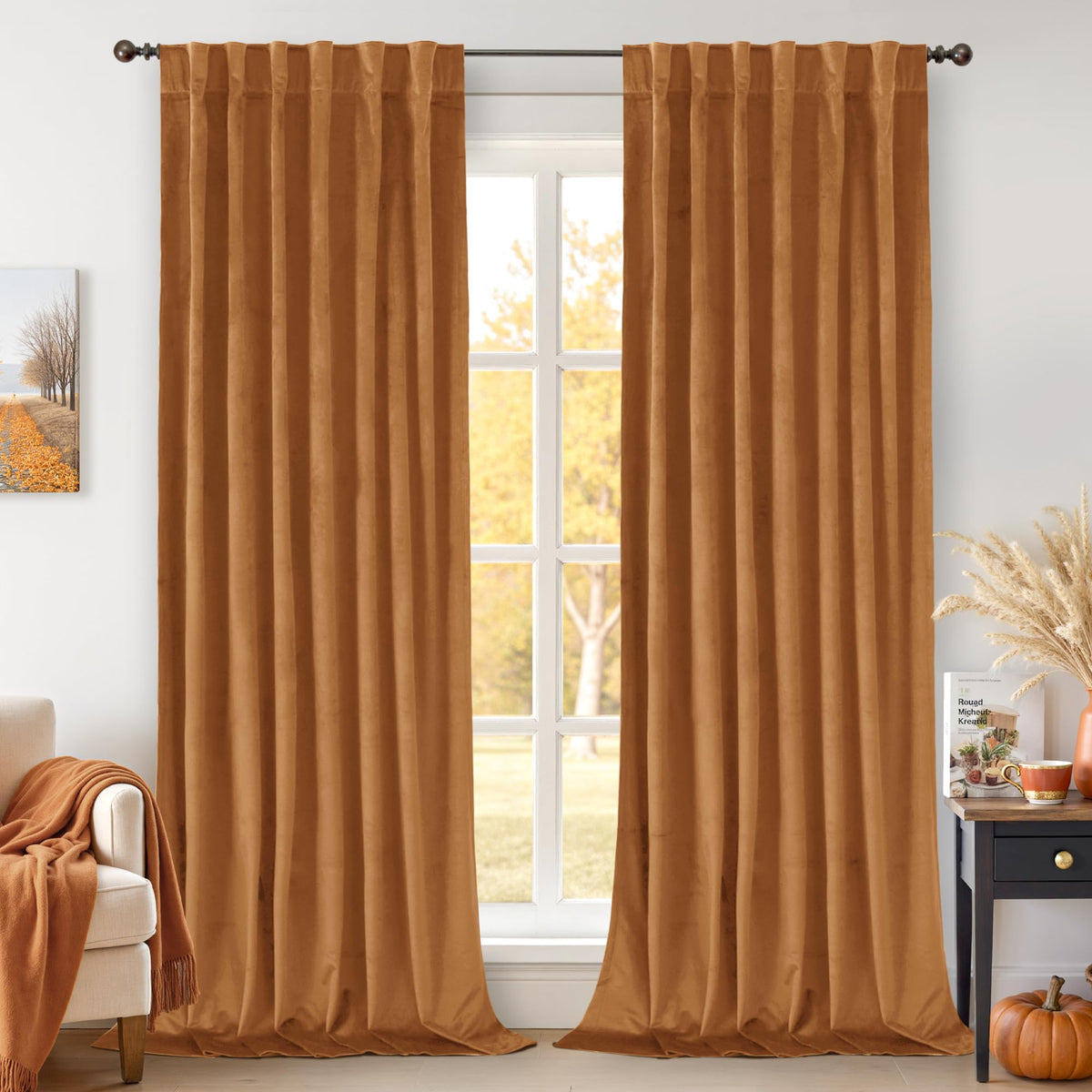 BGment Christmas Red Velvet Curtains 96 Inches for Living Room, Thermal Room Darkening Curtains Sound Reduce Drapes with Back Tab and Rod Pocket for French Door, 2 Panels, 52 x 96 Inch