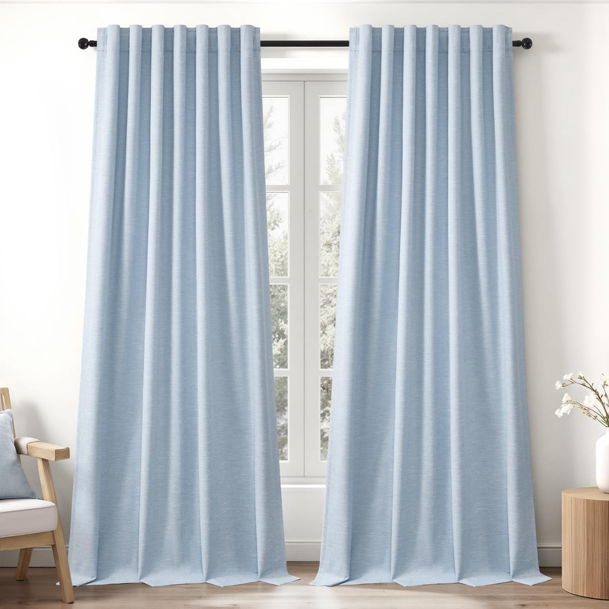 Topfinel Linen Blackout Curtains 96 Inch Long, Boho Farmhouse Ivory Birch Viral Drapes Pinch Pleated Curtains with Hooks for Living Room, Neutral 8 FT Back Tab Bedroom Curtains 52" X 96" 2 Panels